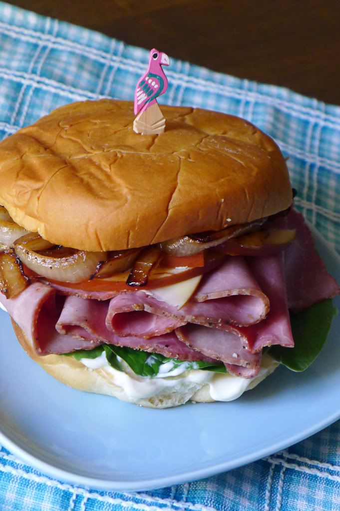Smoked Gouda Pastrami Sandwich with Caramelized Onions & Horseradish